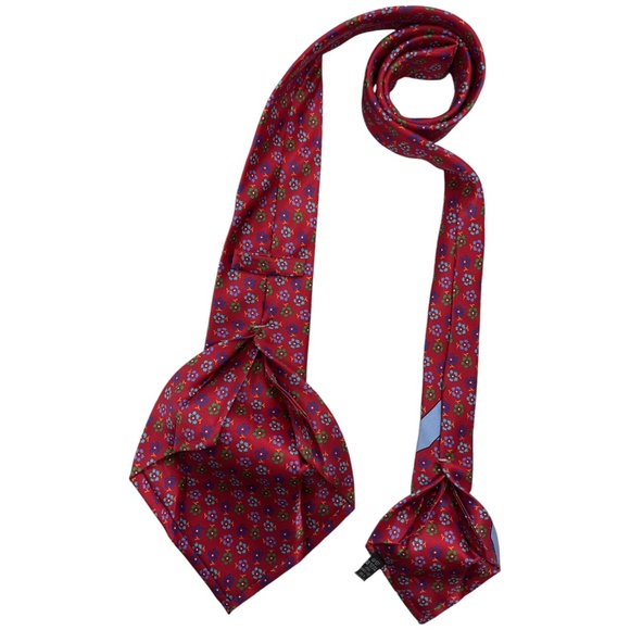 PETER ELLIOT SEVENFOLD Red Floral Silk LUXURY Tie ITALY - Picture 4 of 5